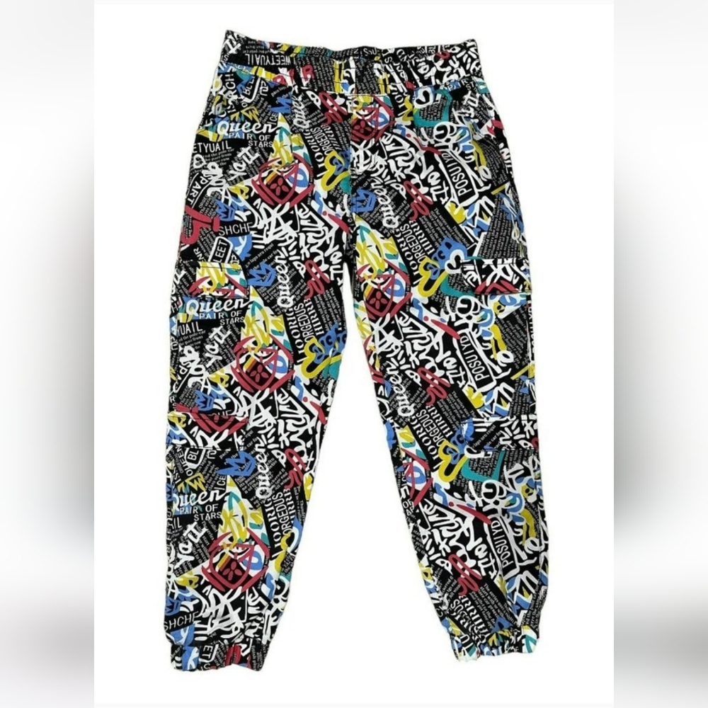 VIP Women's Size 1/25 Cargo Style Pants Graffiti Print 80s 90s Retro Vibe Jogger